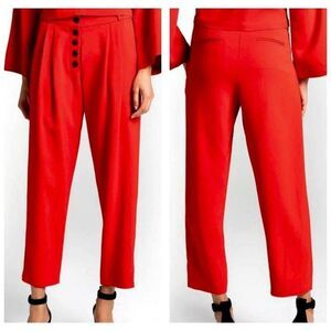 A.L.C. Size 8 Russel Cropped Button Fly Crepe Pants Trousers Red